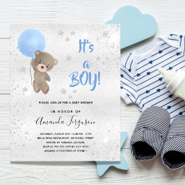 Flyer ursinho azul chá de fraldas convite orçamental pra