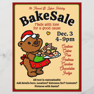 Flyer Urso do Papai Noel Fofo Promoção de Venda de Bolos