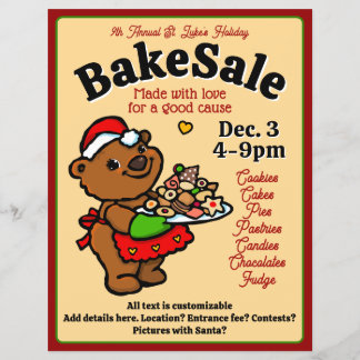 Flyer Urso do Papai Noel Fofo Promoção de Venda de Bolos