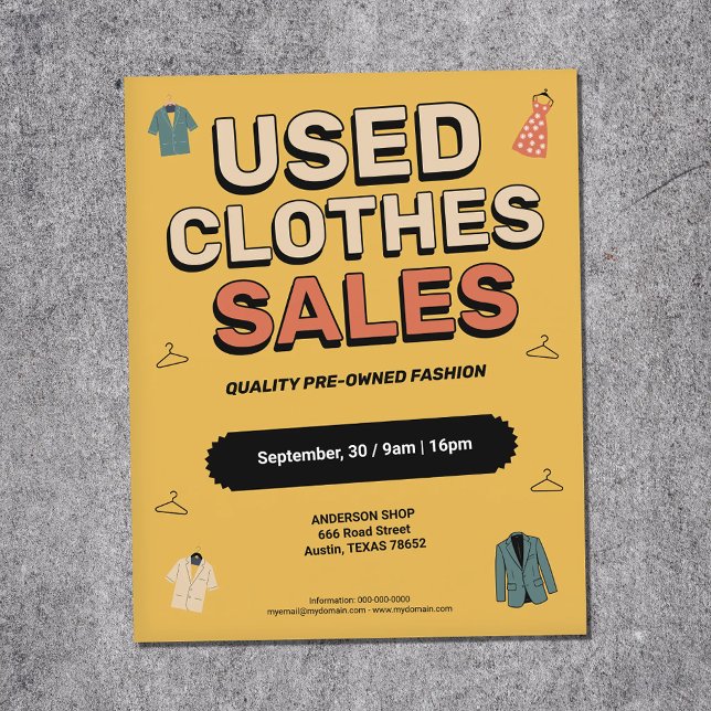 Flyer Vendas de Roupas Usadas em Estilo Retrô  (Vintage-Style - Used Clothes Sales Flyer)