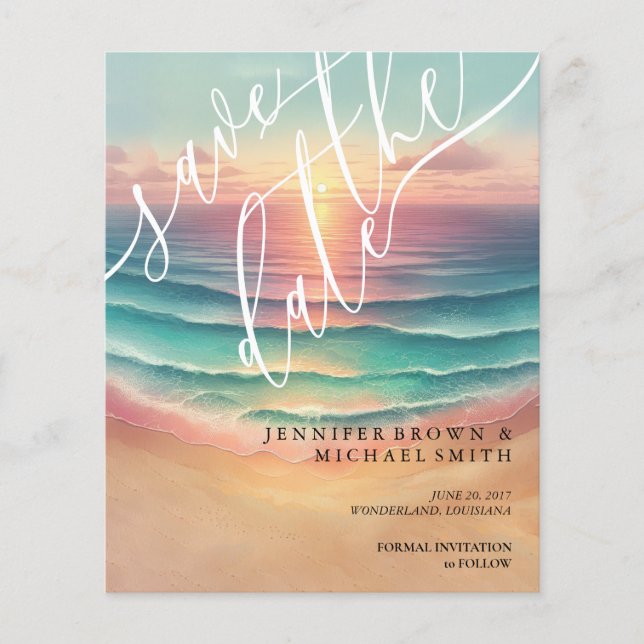 Flyer Verde Oceano Verde Rosa Aquarela Praia Sol Verão (Frente)