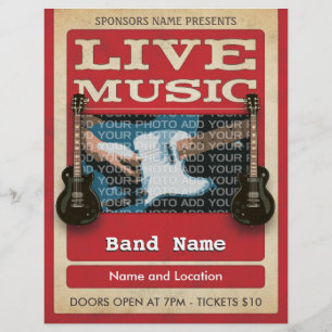 Flyer Vermelho da foto da banda da música ao vivo