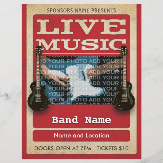 Flyer Vermelho de Fotografia de Banda de Música ao Vivo (Frente)