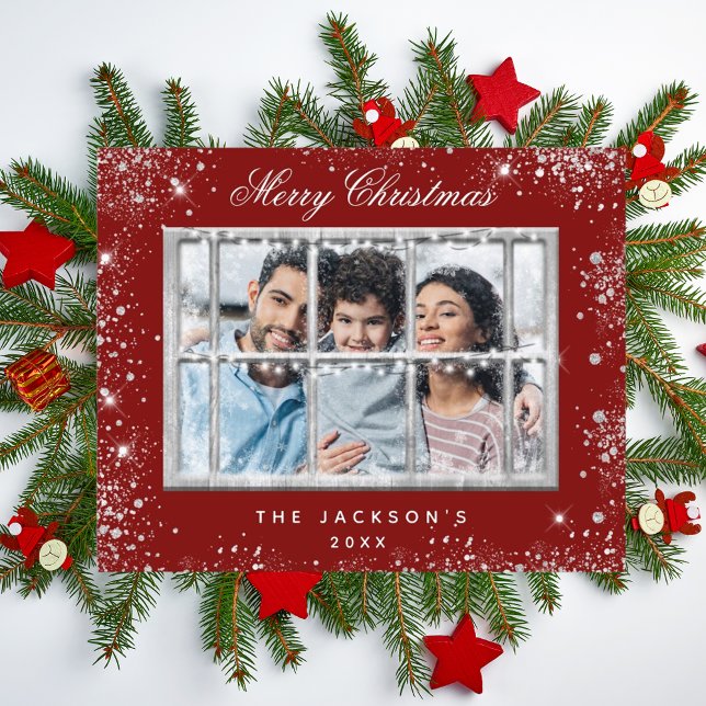 Flyer Vermelho natal prata foto janela orçamento (Criador carregado)