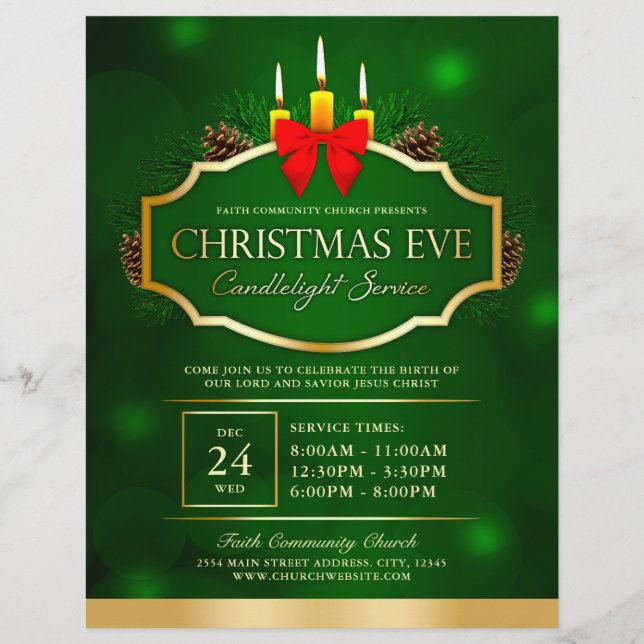 Flyer Véspera de Natal - Serviço da Igreja à Luz Verde (Frente)