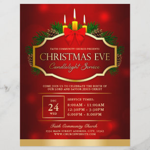 Flyer Véspera de Natal Serviço da Igreja à Luz Vermelha