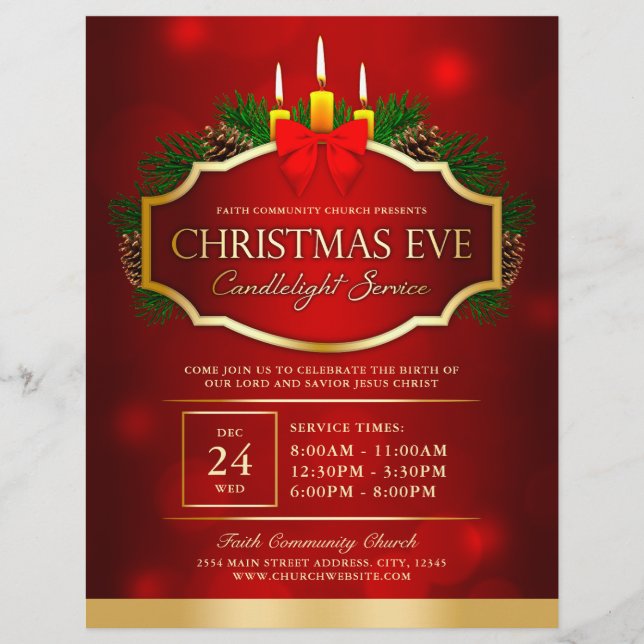 Flyer Véspera de Natal Serviço da Igreja à Luz Vermelha  (Frente)