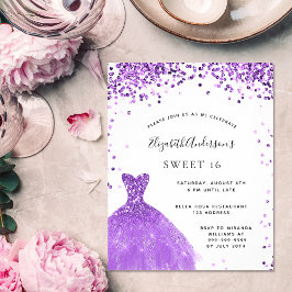 Flyer Vestido branco violeta Sweet 16 com brilho orçamen