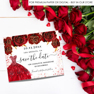 Flyer Vestido vermelho de quinceanera orçamento branco e