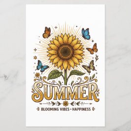 Flyer Vibrante girassol de verão em flor com borboletas