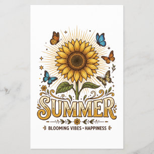 Flyer Vibrante girassol de verão em flor com borboletas