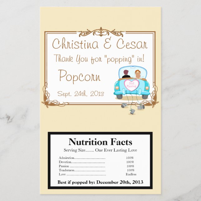 Flyer Vidro de Pipoca de Micro Ondas Acabou de se casar  (Frente)