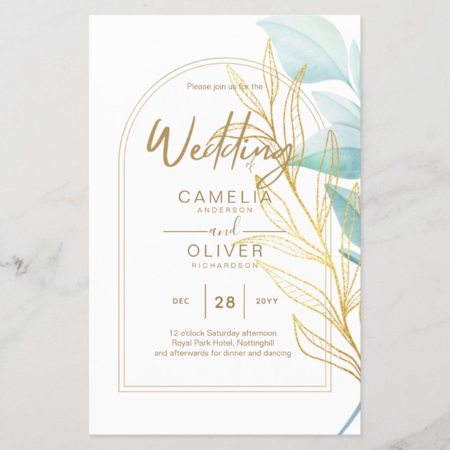 Flyer Vidro marítimo em 1 Aqua Green Dourada deixa casam (Frente)