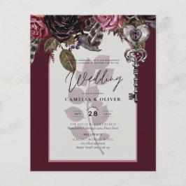 Flyer Vinho Borgonha Casamento Floral Queda de Inverno