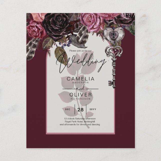 Flyer Vinho Borgonha Floral Casamento Outono Inverno CON (Frente)