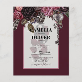 Flyer Vinho Borgonha Floral Casamento Outono Inverno CON