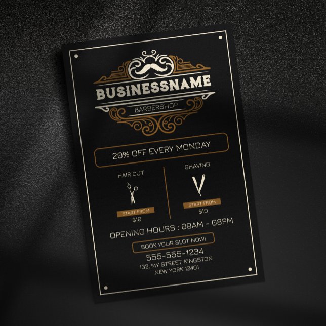 Flyer Vintage Barbershop Hair Cut Hair Stylist (Criador carregado)