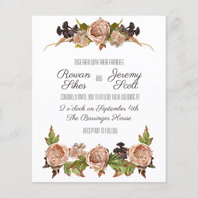 Flyer Vintage Blush & Plum Floral Budget Invye (Frente)