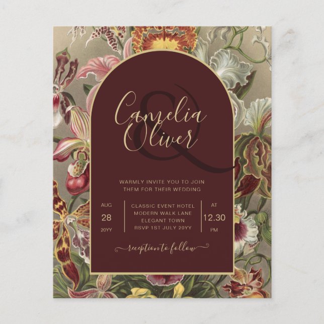 Flyer Vintage Bourgundy Floral Weddin (Frente)