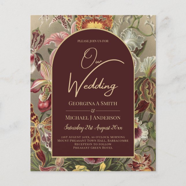 Flyer Vintage Bourgundy Floral Weddin (Frente)