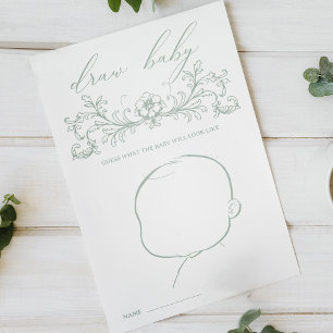 Flyer Vintage Green Floral Chá de fraldas Desenhar Baby
