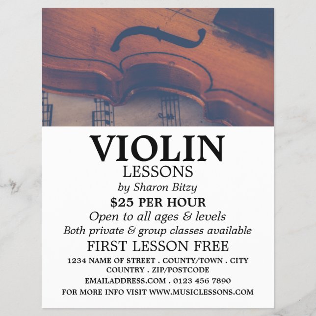 Flyer Violino clássico, propaganda de lições violinas (Frente)