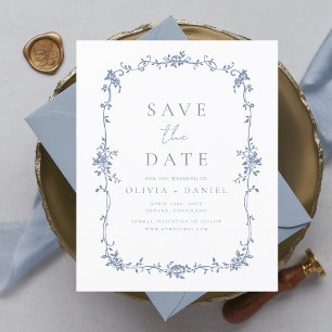 Flyer Vitoriano Floral Salva a Data Casamento Francês