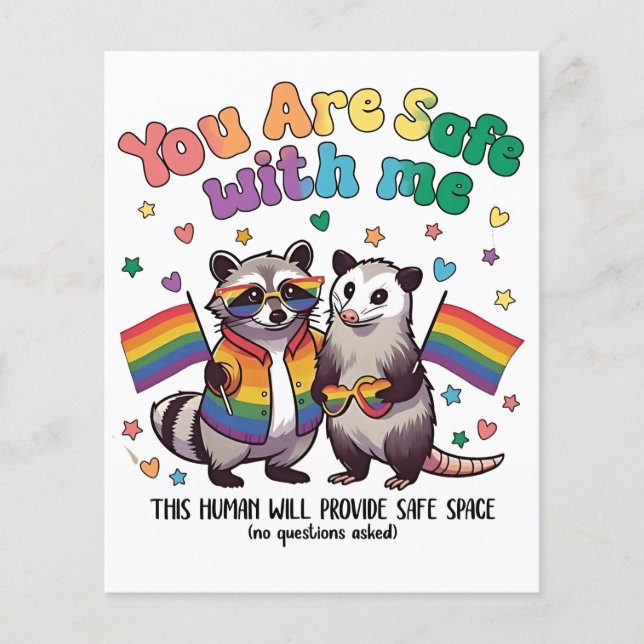 Flyer Você Está Seguro Comigo, Animal LGBT Raccoon (Frente)