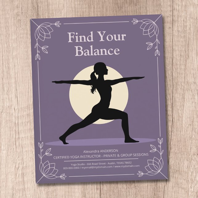Flyer Warrior Pose - Yoga Instructor with Lotus Flowers (Warrior Pose - Yoga Instructor with Lotus Flowers Flyer)