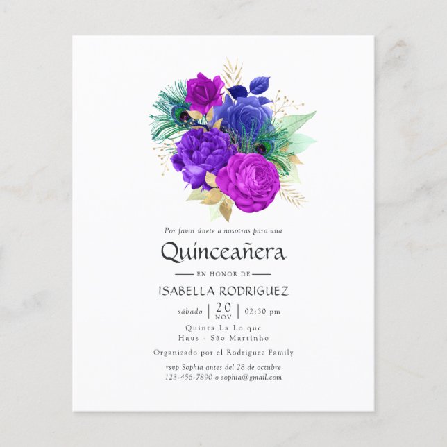 Flyer Watercolor Floral espanhola Mardi Gras Quinceañera (Frente)