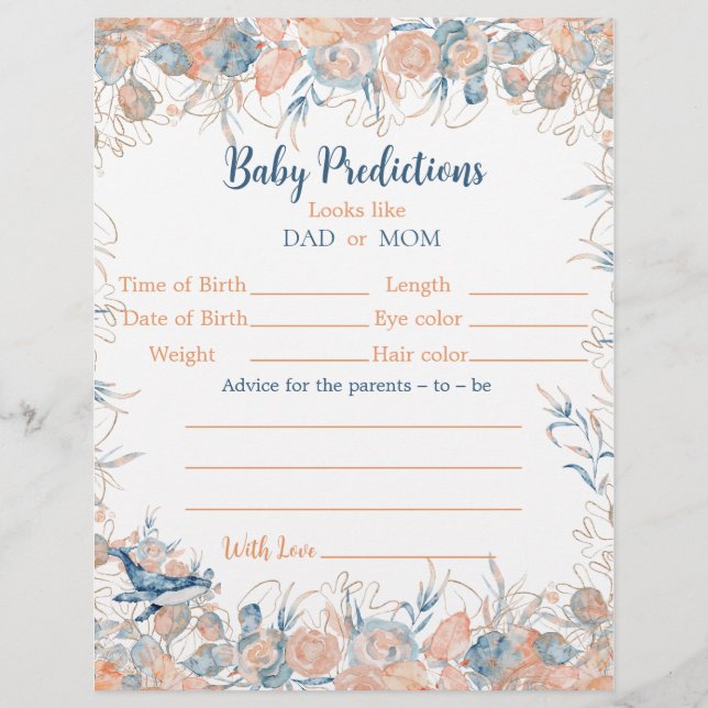 Flyer Watercolor Under the Sea Whale Baby Predictions (Frente)