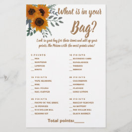 Flyer What is in your Bag Shower Game Card Sunflowers