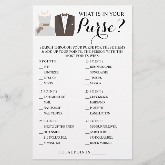 Flyer What is in your Purse Shower Game Card (Frente)