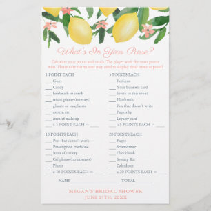 Flyer What's In Your Purse Game Card For Lemons Shower