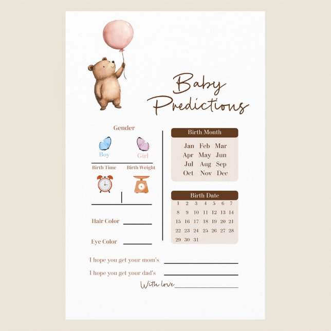 Flyer Whimsical Bear Baby Predictions Game (Criador carregado)