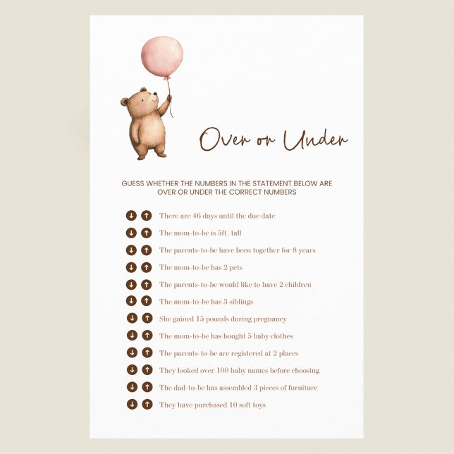 Flyer Whimsical Bear Baby Shower "Over or Under" Game (Criador carregado)