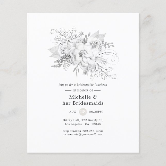 Flyer White Floral Bridesmaids Luncheid Convite (Frente)