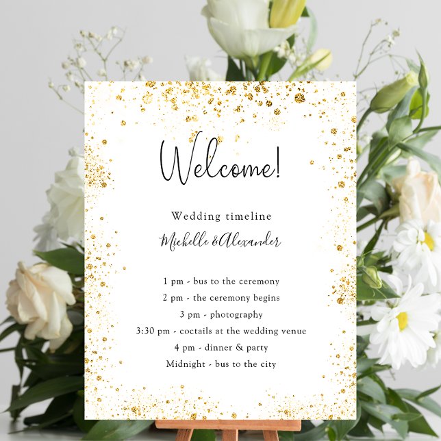 Flyer White gold glitter wedding program details budget (Criador carregado)