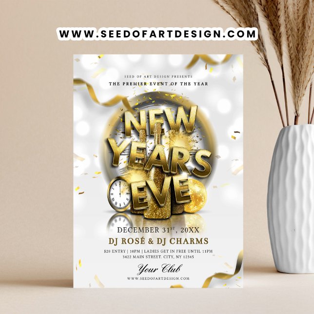 Flyer White & Gold New Year's Eve Club Party  (Criador carregado)