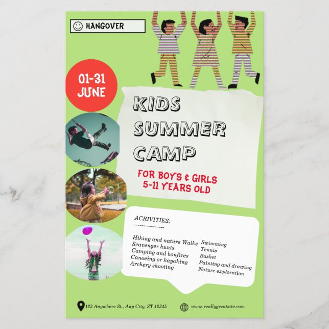 Flyer White Green Black Playout For Children Summer Camp (Frente)