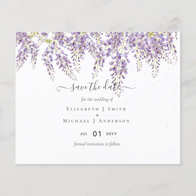 Flyer Wisteria Dusty Pink Casamento Salva Datas Orçament (Frente)