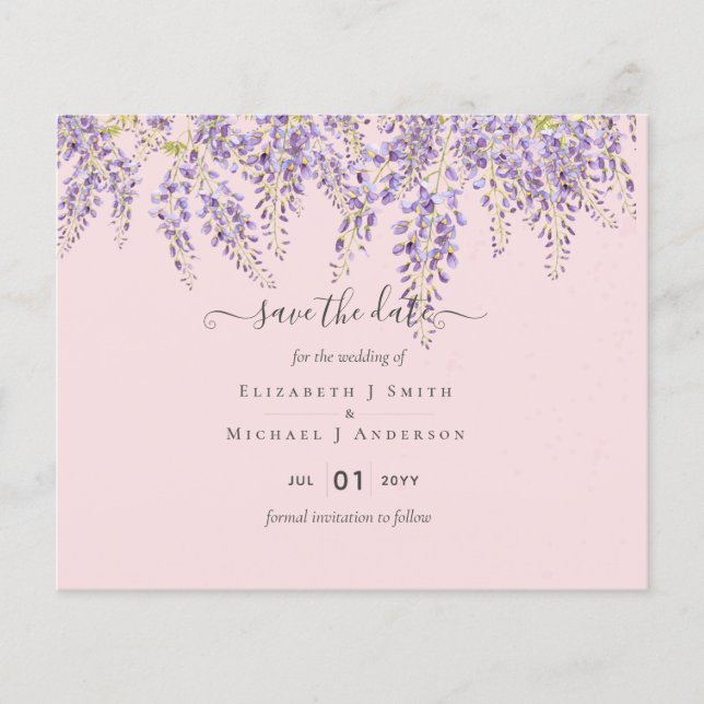 Flyer Wisteria Dusty Pink Casamento Salva Datas Orçament (Frente)