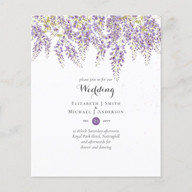 Flyer Wisteria Floral Lavanda Jardim de Casamento ORÇAME (Frente)