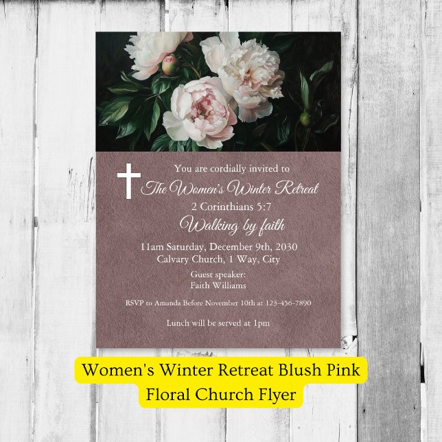 Flyer Women's Winter Retreat Blush Pink Floral Church (Women's Winter Retreat Blush Pink Floral Church Flyer)