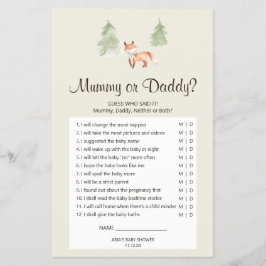 Flyer Woodland Fox Baby Shower Mummy or Daddy Game