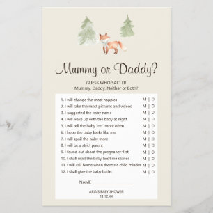 Flyer Woodland Fox Baby Shower Mummy or Daddy Game