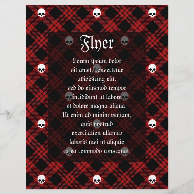 Flyer Xadrez de Tartan do crânio gótico (Frente)