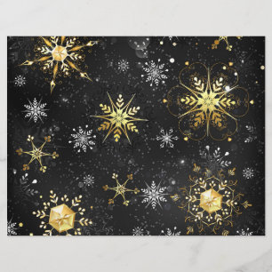 Flyer Xmas Golden Snowflakes on Black Background