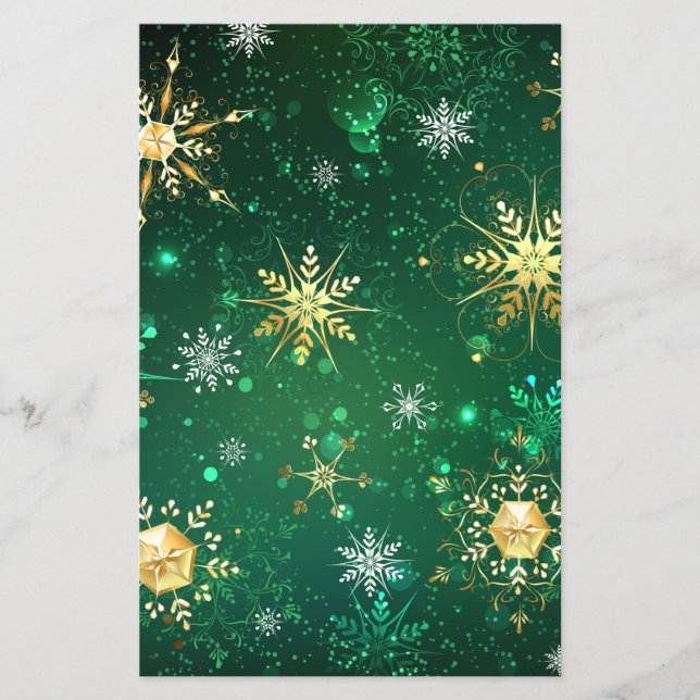 Flyer Xmas Golden Snowflakes on Green Background (Frente)