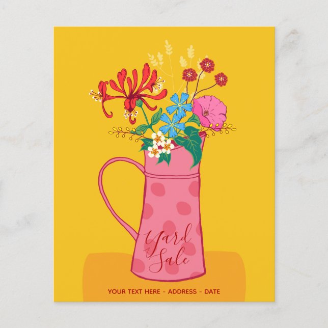 Flyer YARD SALE - Anúncio do jardim de vinheta Floral (Frente)
